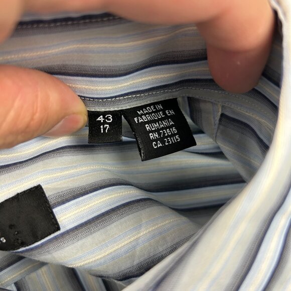 Hugo Boss Button Up Shirt Men Size 43 / 17 Blue Gray Striped Long Sleeve Preppy - Picture 5 of 6